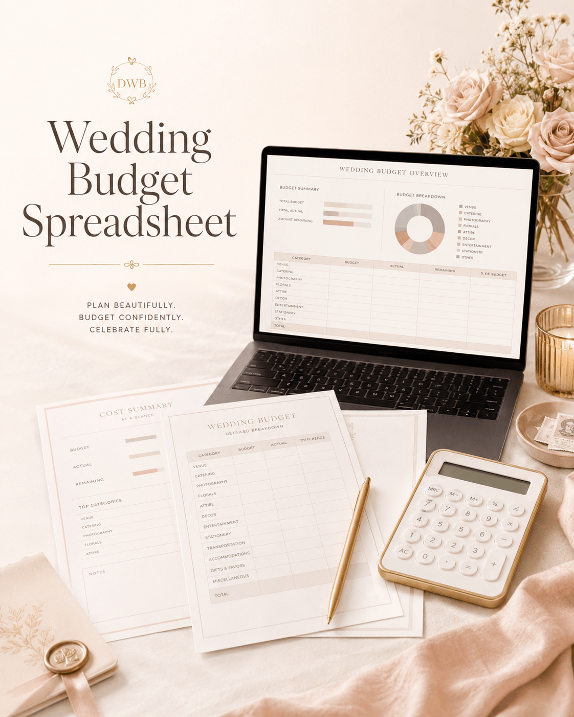 Wedding Budget Spreadsheet dashboard and file preview