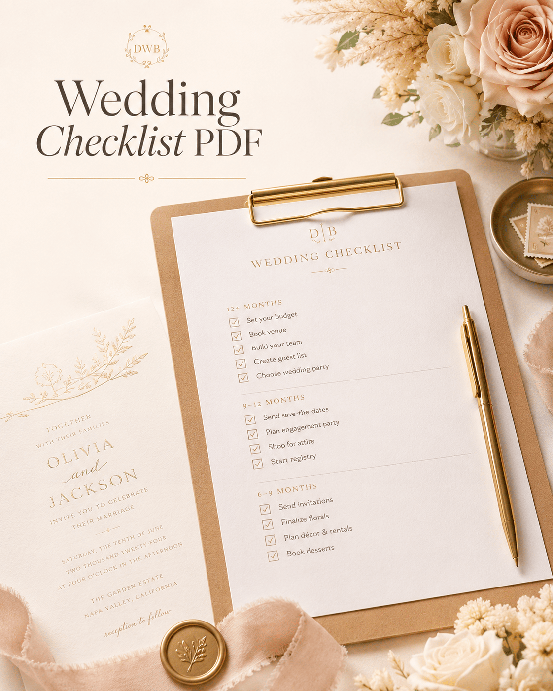 Wedding Checklist PDF dashboard and file preview